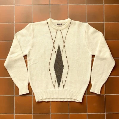 Vintage Arrow Geometric Knit Wool Grandpa Sweater Cream Medium - Image 1 of 4