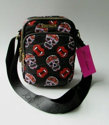 Bolso Bandolera Acolchado Betsey Johnson LABIOS DE CALAVERA con Estampado de Colmillos Nuevo con Etiquetas $68 Foto 1 de 4
