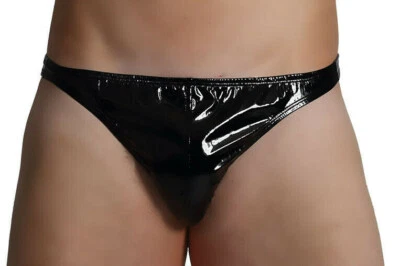 Men's Black PVC Thong back brief underwear Pants Polyurethane, One Size - Image 1 of 2