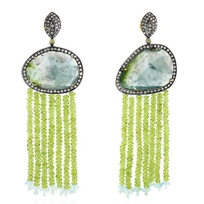 107.42ct Peridot Diamond Dangle Earrings 925 Starling Silver - Image 1 of 4