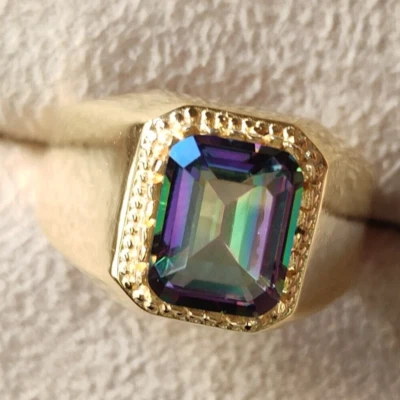 Anillo de topacio místico hecho a mano de alta calidad de oro amarillo macizo de 14 k para hombre tamaño completo Foto 1 de 4