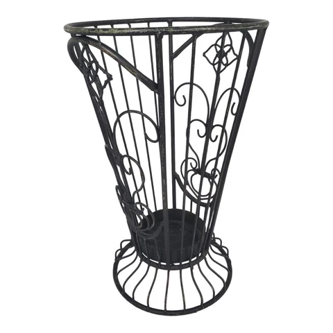 Vintage Black Iron Umbrella Holder Cane Stand With Drip Pan Ornate French Cover