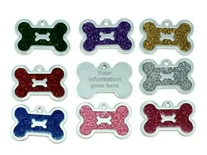 Personalised glitter bone dog tag pet ID tags cat tag. pet id tag, engraved tags - Picture 1 of 2