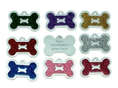 Personalised glitter bone dog tag pet ID tags cat tag. pet id tag, engraved tags - Image 1 of 2