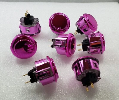 Japan Sanwa Metallic Pink Buttons of 8 pieces OBSJ-30-JP Video Arcade Parts - Image 1 of 4