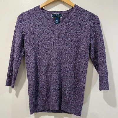Suéter Karen Scott Púrpura Cuello en V Tejido con Cable Talla Pequeña M Foto 1 de 3