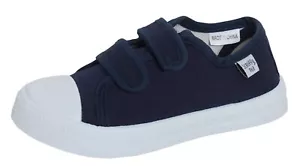 Kids Navy Canvas Shoes Boys Girls Plimsoll Trainers Unisex Easy Fasten Pumps - Picture 1 of 8