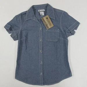 Camisa Columbia para mujer pequeña azul cambray manga corta larga abotonada damas nueva con etiquetas - Imagen 1 de 8