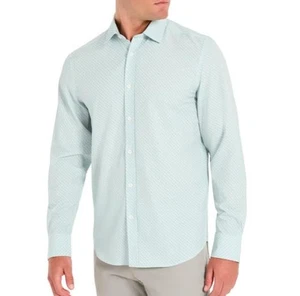Kenneth Cole Men's Green Geo Stretch Button Down Shirt L NEW $69 CSESSF8N0062 - Picture 1 of 3