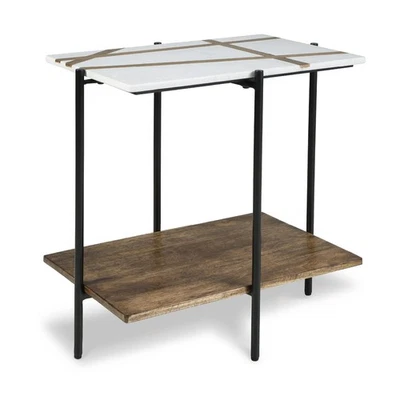 Mesa de detalles Braxmore, blanca y marrón claro Foto 1 de 4