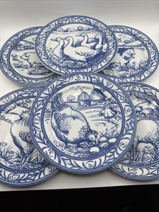 Williams Sonoma Bretagne Teller Komplettset 6 Bauerntiere blau weiß - Bild 1 von 10