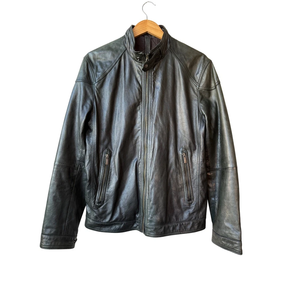 Chaqueta Bomber Massimo Dutti Para Hombre Cuero Genuino Talla L Verde Oscuro Piel de Oveja Foto 1 de 4