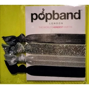 Popband Silver Gray Lace Shiny Glitter Hair Tie Accessories Head Band Pack Black - Picture 1 of 8