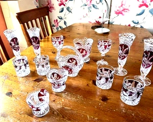 VINTAGE HOFBAUER ROTER VOGEL KRISTALL SET - Bild 1 von 4