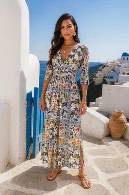Boston Proper Tapestry 2 Maxi Dress Floral Boho Cottagecore Prairie Resortwear - Image 1 of 4