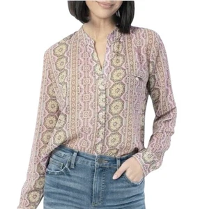 KUT From The Kloth Woman’s Chiffon Top sz S Jasmine Albi Stripe Rose Long Sleeve - Picture 1 of 11