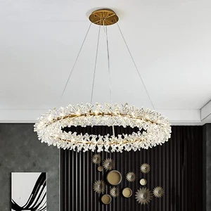 Modern Crystal Chandeliers D24 Gold Ring Chandelier Light Fixture Adjustable ... - Picture 1 of 8