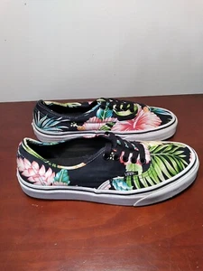 Sz.8 Vans Off The Wall Tropical Flower Print Skate Shoes,Black w/Coral Hibiscus  - Picture 1 of 6
