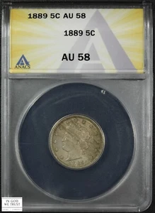 1889 Liberty V Nickel 5C ANACS AU 58 - Picture 1 of 5