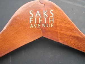 BROWN SHINY WOODEN  Clothes Hanger  MARKED SAKS FIFTH AVENUE  BROWN WOOD - Picture 1 of 3