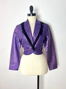 METALLIC PURPLE Black 80s 80’s Vintage Western Fringe Bolero Cropped Jacket S M - Picture 1 of 21