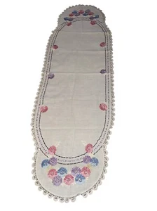 Vintage handbestickt Tischläufer Kommode Schal Blumen überbacken 48" x 16,5 - Bild 1 von 11