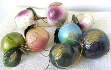 8 Plastic Fruit and Ball Tree Ornaments Aged Old World Look Crackled Finish