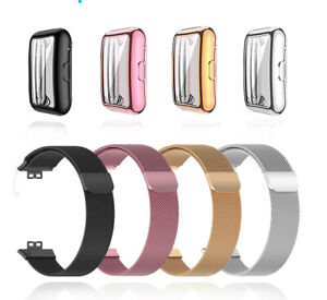 For Huawei Fit 2 Milanese Metal Stainless Steel Watch Band Strap + TPU Case