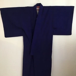 Mitternachtsblau einfarbig mit ziegelrot Zierfutter Iromuji japanischer Kimono - Bild 1 von 7