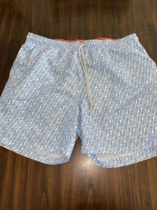 Lands’ End Mens XL Light Blue White Birds Swim Trunks Shorts Mesh Lined A2 - Picture 1 of 2