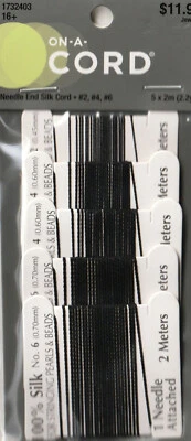 Nuevo CABLE DE CUENTAS 100% SEDA HILO NEGRO 5 tarjetas 6,6 pies cada una 3 tamaños * 2 * 4 * 6 Foto 1 de 2