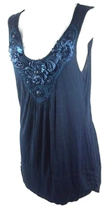 Agenda Blue Sleeveless Shirt Decorated Front Size S - Picture 1 of 7