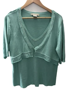 Requirement Cardigan Womens 3/4 Sleeve Teal Green Sweater Crochet Overlay XL - Picture 1 of 20