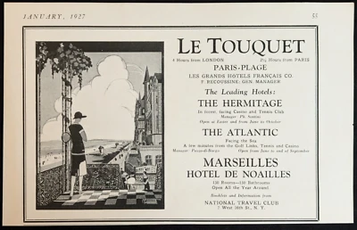 Anuncio impreso antiguo original publicitario de hotel Le Touquet 1927 Foto 1 de 2
