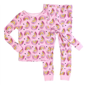Rainbow Hearts Pajamas 4T Toddler Girls Pink Snug-Fit Shirt Pant PJ Set Gift - Picture 1 of 4