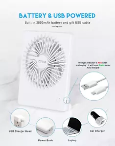 Desk Fan Battery Operated Fan Rechargeable 180°Tilt Folding Personal Fan Ultr... - Picture 1 of 1