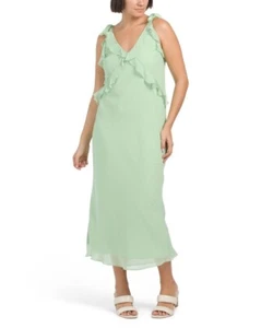 Christian Lacroix womens Ruffle Midi Dress size XS Pastel Green Tie Shoulder - Picture 1 of 9