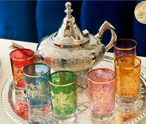 Handmade Moroccan Luxurious Tea Set, 6 Cups Tea Glasses, Teapot , Tea Tray* NEW*