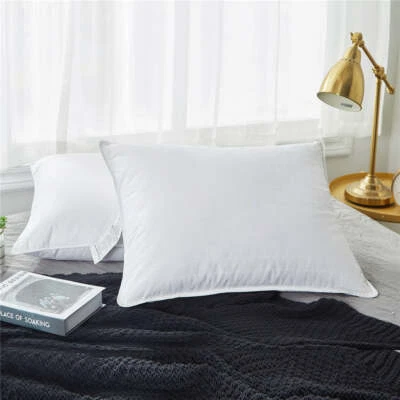Puredown 2 Pack 75% Down Feather Bed Pillows Queen King 100% Cotton Cover - Image 1 of 4
