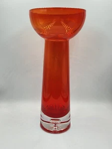 Krosno poland red/orange tall art glass vase suspended bubble to the base - Picture 1 of 11
