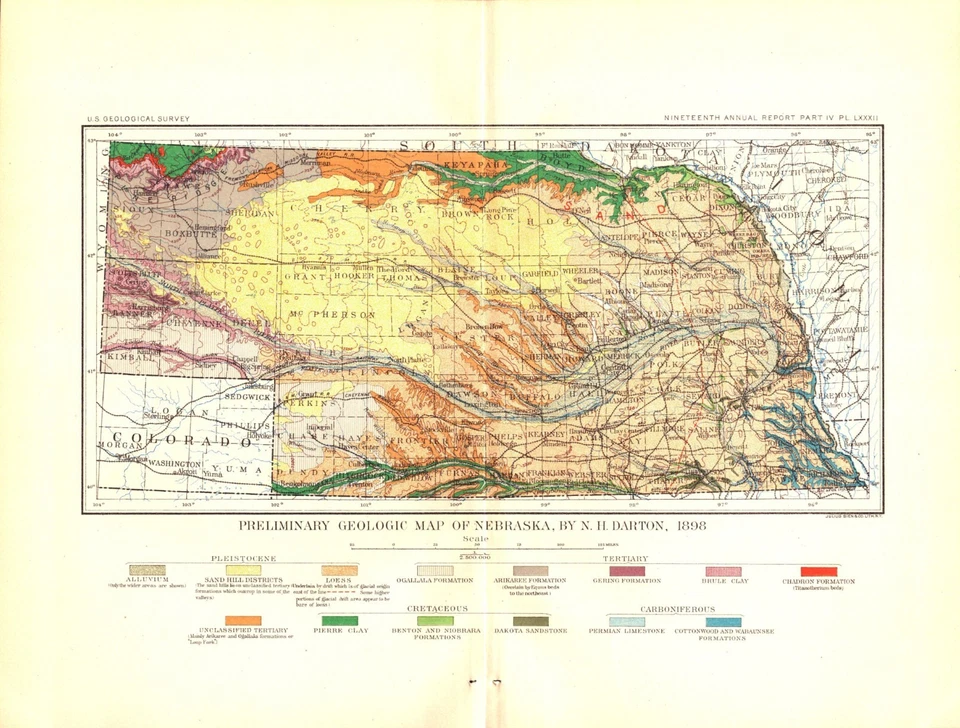"NEBRASKA" Antique geological state map 1899 - Image 1 of 1