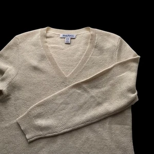 Tommy Bahama V-Neck Sweater Woman Medium Cream Textured Wool Cashmere Neutral - Picture 1 of 13
