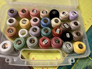 Lot Of (28) Balls DMC Coton Perle Cotton Size 8 & 12 Mixed Colors W/storage Cont - Picture 1 of 5