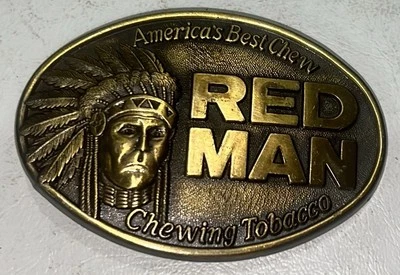Vintage 1988 Red Man Chewing Tobacco Oval Indian Chief /Pinkerton / Belt Buckle - Imagem 1 de 4