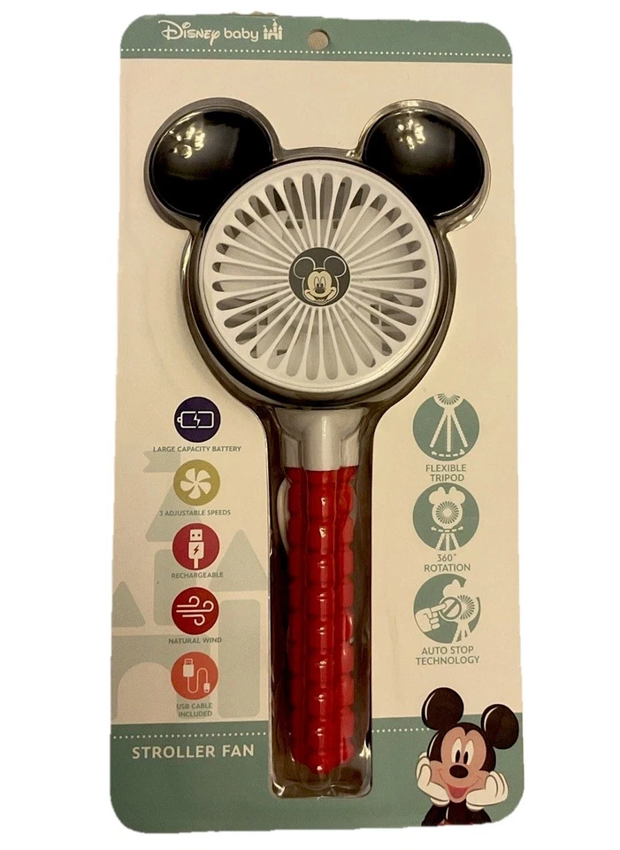 Ventilador Cochecito Disney Bebé Mickey Mouse 3 Velocidades Flexible Trípode Recargable Foto 1 de 3