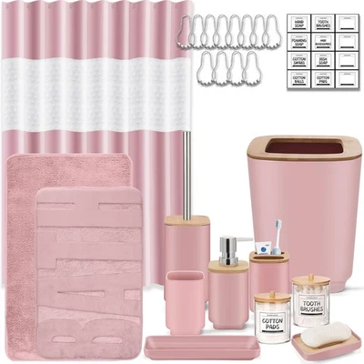 Bathroom Accessories Set,Pink Bathroom Set,24 Pieces Bathroom Accessory Set w... - Image 1 of 4