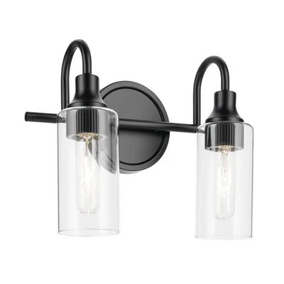 Luminária de vaidade Kavi 12.5 2 luzes com vidro transparente em preto, com classificação úmida, para taco... - Imagem 1 de 4