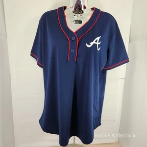 NWT Woman’s Atlanta Braves Baseball Style Jersey Top Size Large - Picture 1 of 7