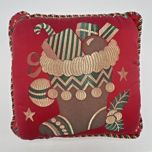 Vintage Portofino Small Throw Pillow Gold Stocking Embroidered Christmas 10x10 - Picture 1 of 24