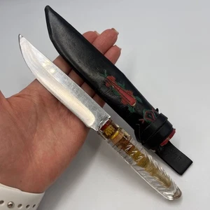 Rare Vintage UdSSR Fixed Blade Knife - Handmade,Clear Handle,Leather Sheath,Sharp - Bild 1 von 8